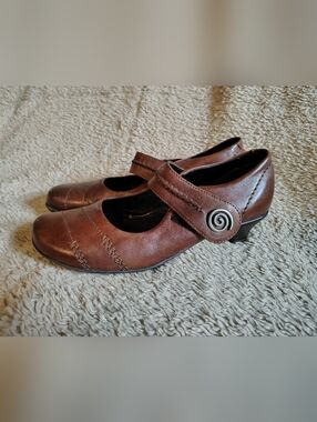 Remonte Dorndorf Women's Brown Leather Slingback Heels Sz EU 38 Adjustable Strap